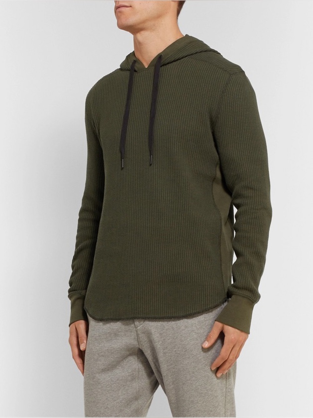 rag & bone - Slim-Fit Waffle-Knit Cotton Hoodie in Olive Green - Size L